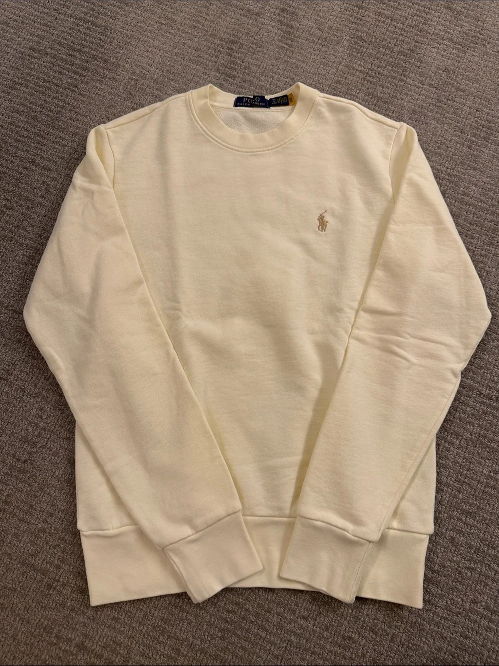 Polo by Ralph Lauren Men's Cream Crewneck Sweater with Embroidered Pony